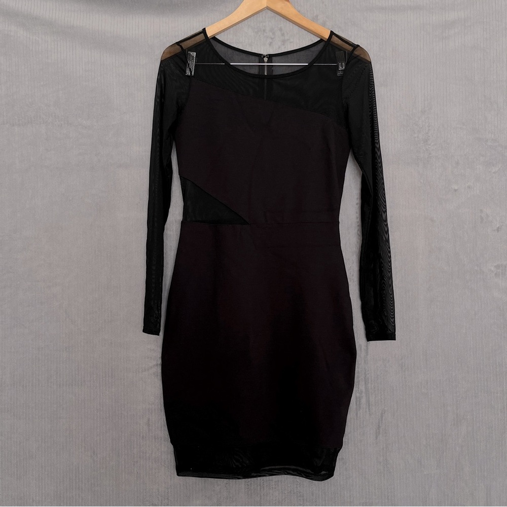 Guess See-Through Mesh Cutout Bodycon Dress All Black Women’s Size M